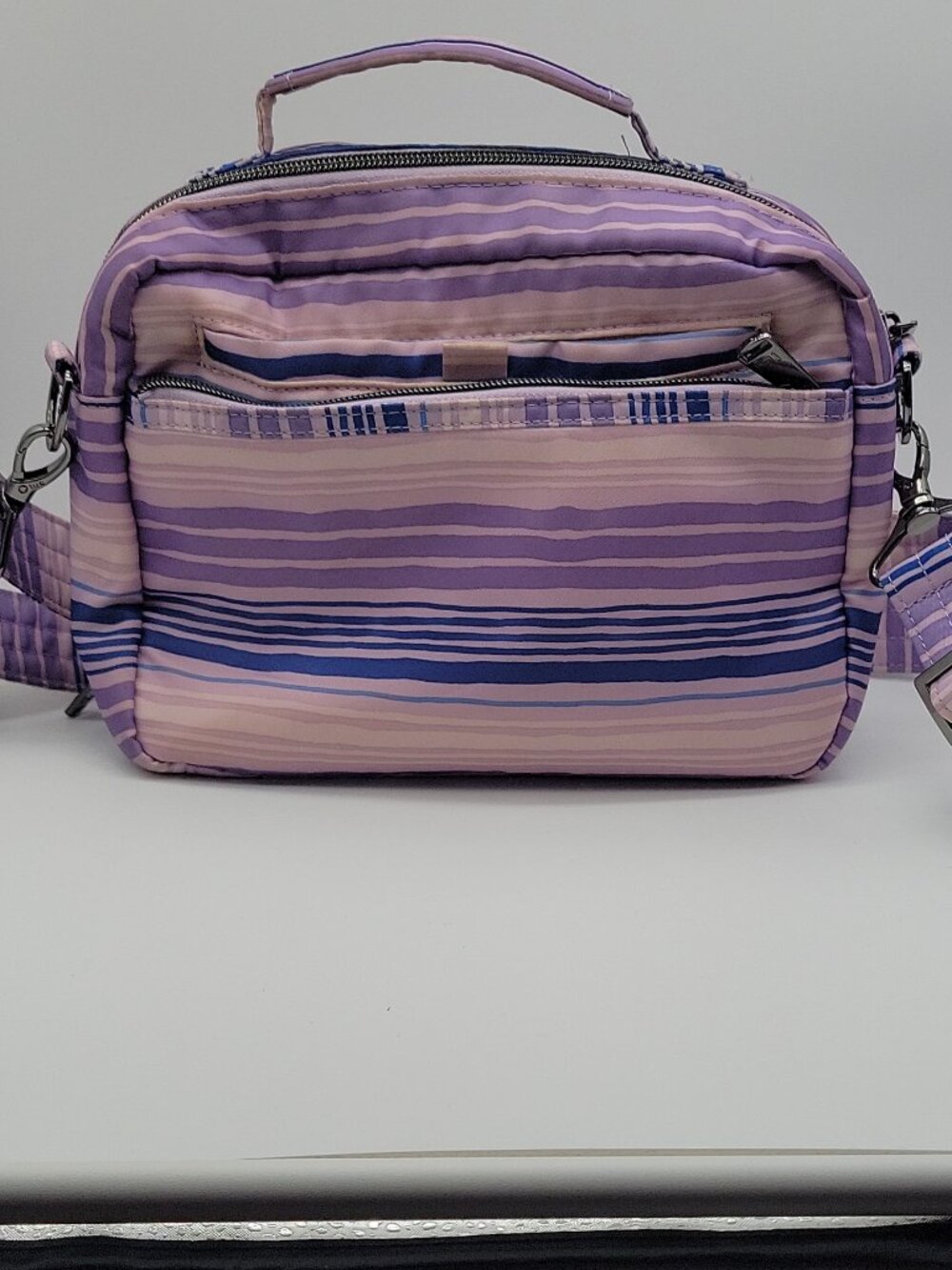 Lug Bebop crossbody bag, purple striped, RFID blocking, quilted, key  handbag